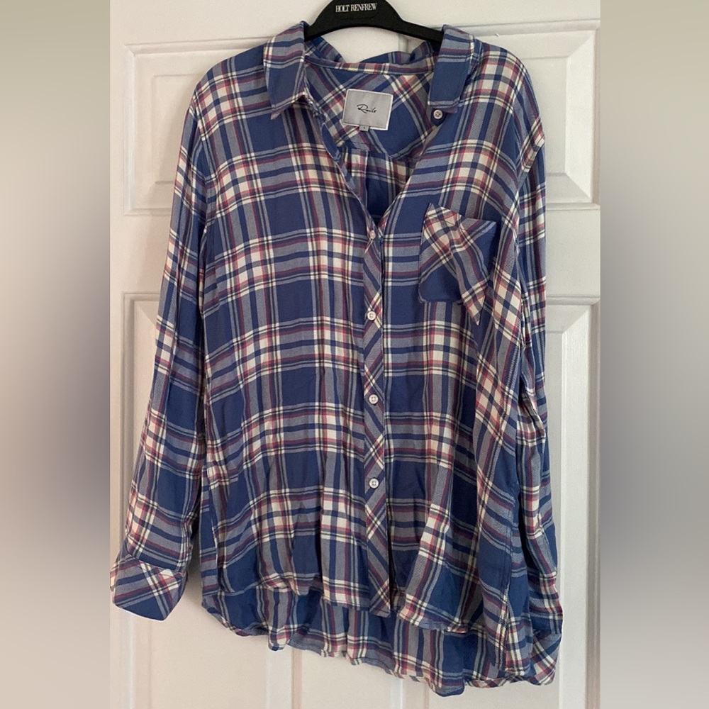 Rails Blue Plaid Button-Down Shirt with White and Red Accents